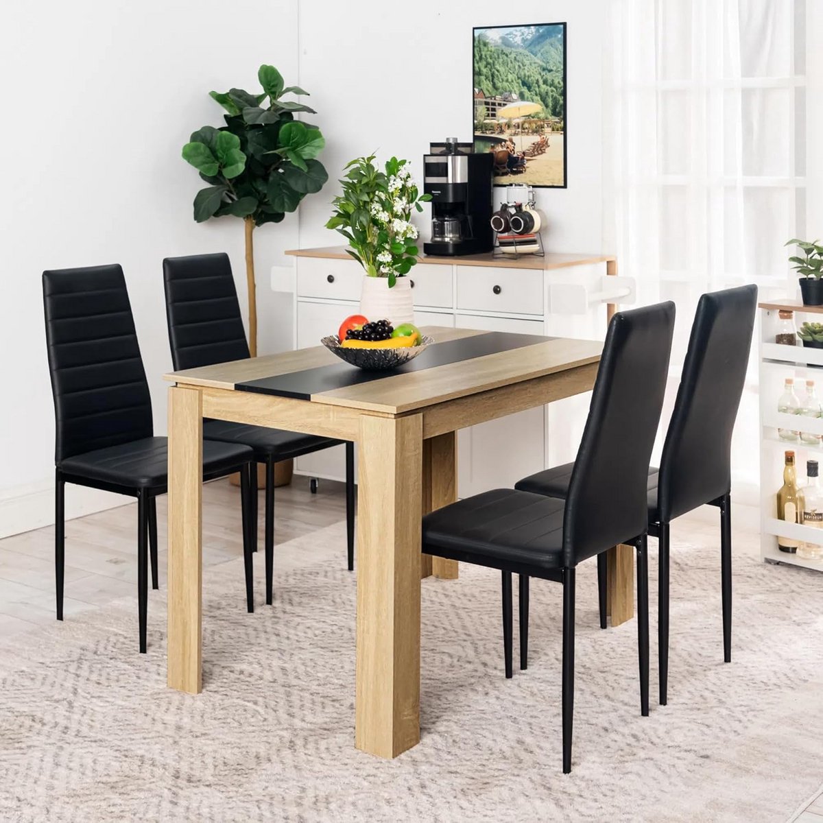 Eetkamerset Tafel met 4 Stoelen voor Woonkamer en Keuken (110x70 cm)