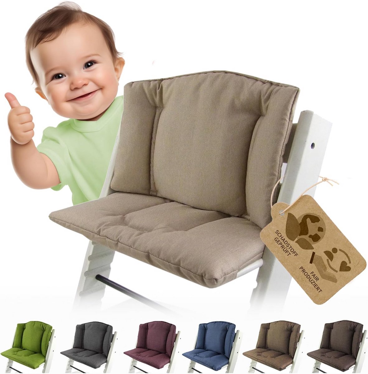 Zitkussen en rugbekleding voor kinderstoel gemêleerd beige