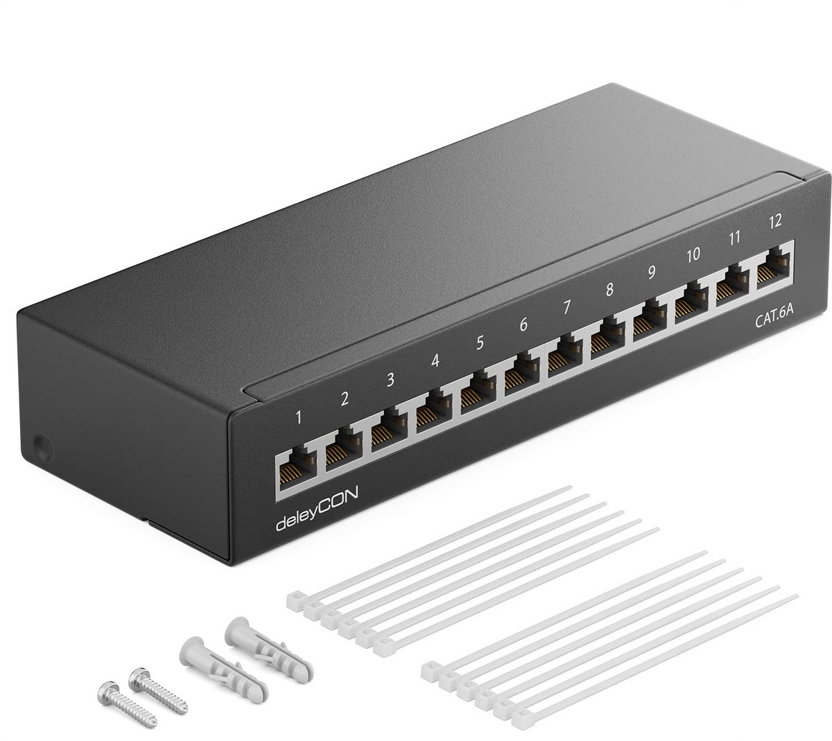 12-Poorts CAT 6a Afgeschermd Patchpaneel voor Netwerkinstallatie 1U Zwart