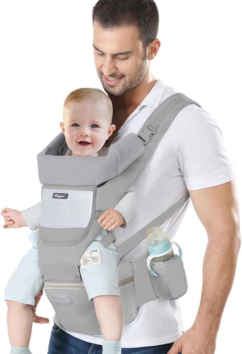 Ergonomische Draagzak met Heupzitje voor Baby en Peuter | 6-in-1 Comfortabele Babydrager (Grijs)
