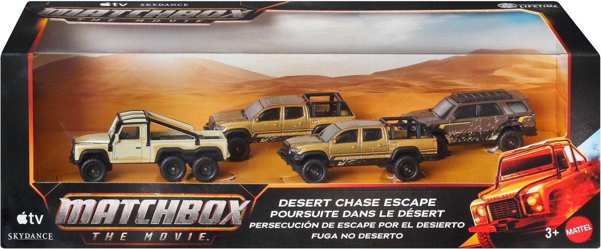 Matchbox Ontsnapping uit de woestijn, set van 4 metalen voertuigen (schaal 1:64) uit de film, verzamelset