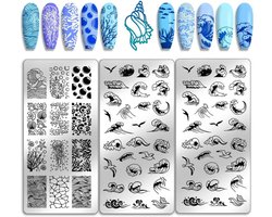 MK Stoer -Nail-art patronen - Golven - Bubbels - Textuur - Zee - Manicuresalon nagelstempelplaat - Lente - Geschikt voor nagels - Diverse designs