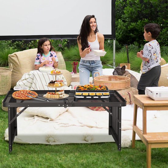 Aufun Campingtafel met Raster Campingtafels 90x60x39cm - 2 in Hoogte Verstelbare Opvouwbare Multifunctionele Tafel - Draagbaar Bijzettafel voor Strandpicknick — afbeelding 3