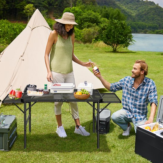 Aufun Campingtafel met Raster Campingtafels 90x60x39cm - 2 in Hoogte Verstelbare Opvouwbare Multifunctionele Tafel - Draagbaar Bijzettafel voor Strandpicknick — afbeelding 4