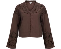 Object Objlisa Yui L/s Re V-neck Top Dames - Jurken - Bruin - Maat 34
