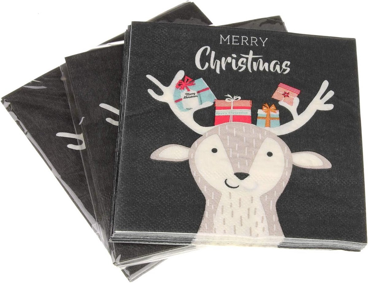 Set van 36 Kerst Servetten met Rendieren - 25x25 cm Feestelijke Tafeldecoratie