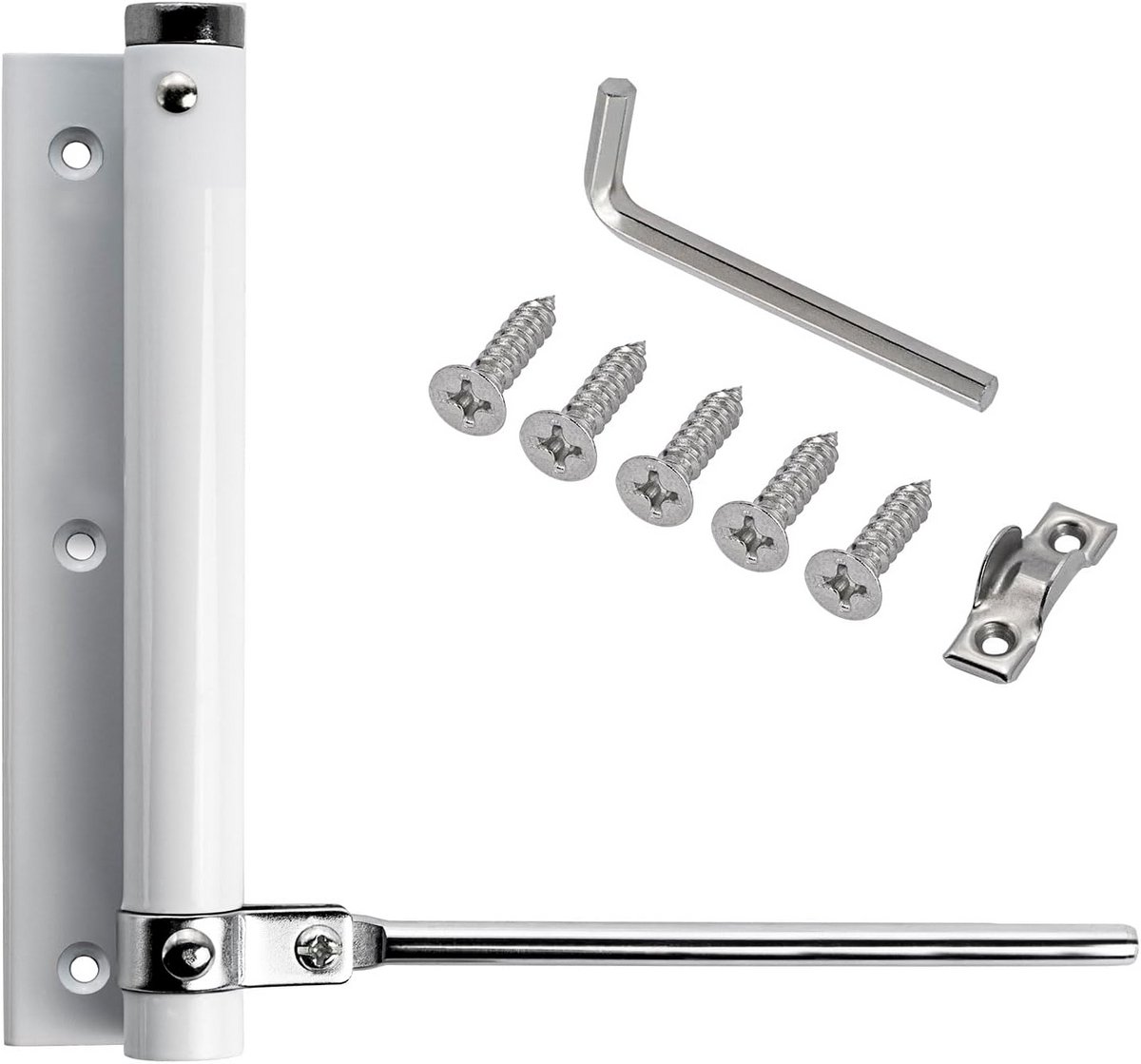 Stangdeursluiter automatisch - veersluiter voor vleugeldeuren - sluitkracht 75 kg - universaal - wit