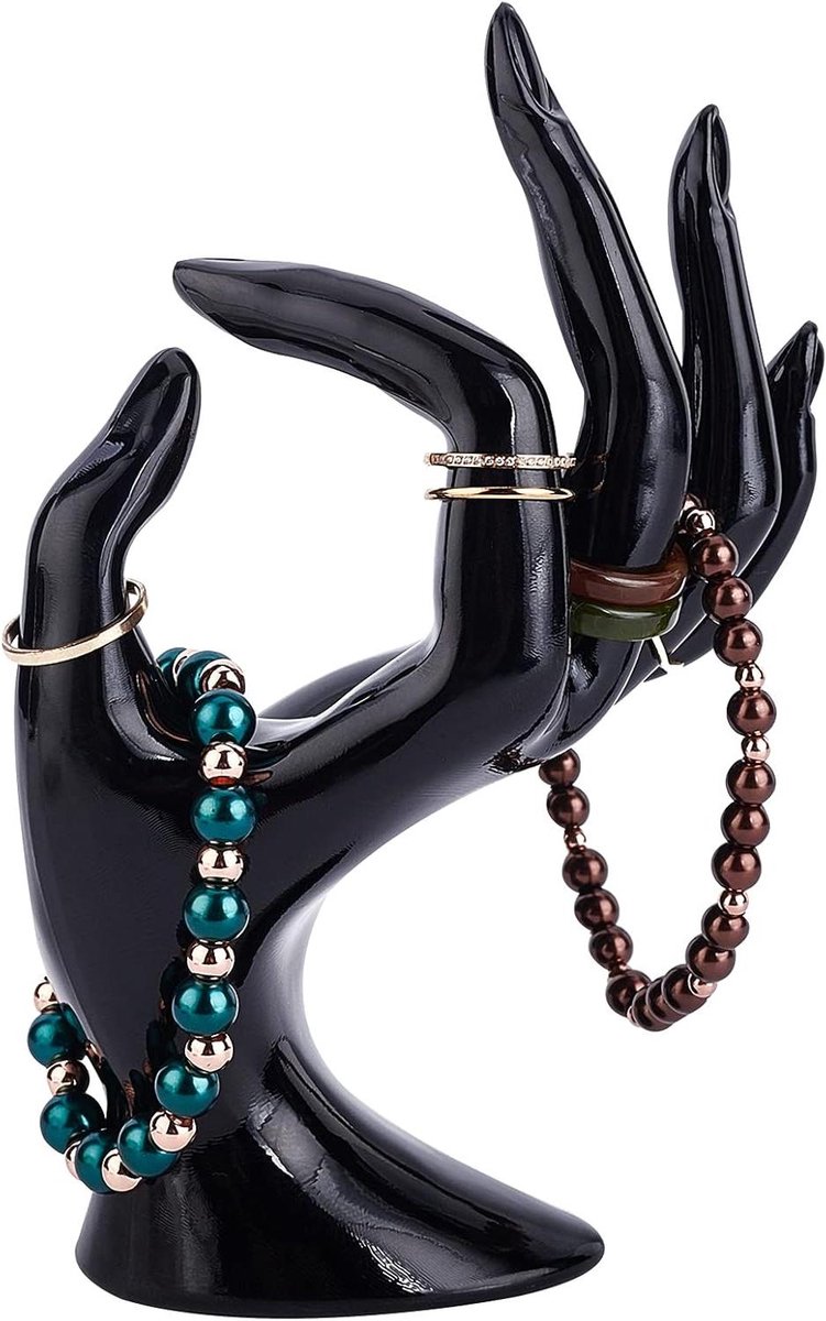 MK Stoer -Sieraden displayhouder - Ringen - Handvorm - Zwart - Horloges - Tafelblad - Geschikt voor merk - OK vorm - Sieraden Display Houder, Handvorm, voor Ringen Horloges, Zwart, Tafelblad.