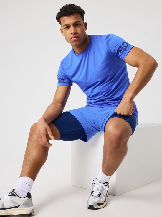 Björn Borg Sportshirt Heren Korte Mouw - Amparo Blauw - Gerecycled Polyester - Maat L