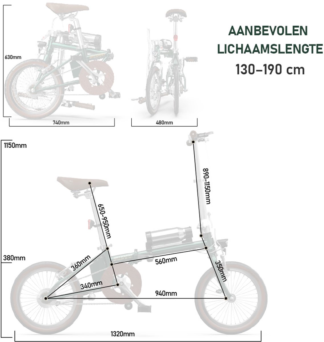 ONESPORT Elektrische Fiets – Lichtgewicht Opvouwbare E-Bike voor Stad & Pendelen – 36V 5.2Ah Accu – 40 km Bereik – 16×1.35 Inch Banden – Snel Opladen 2,5u – Groen – foto 8