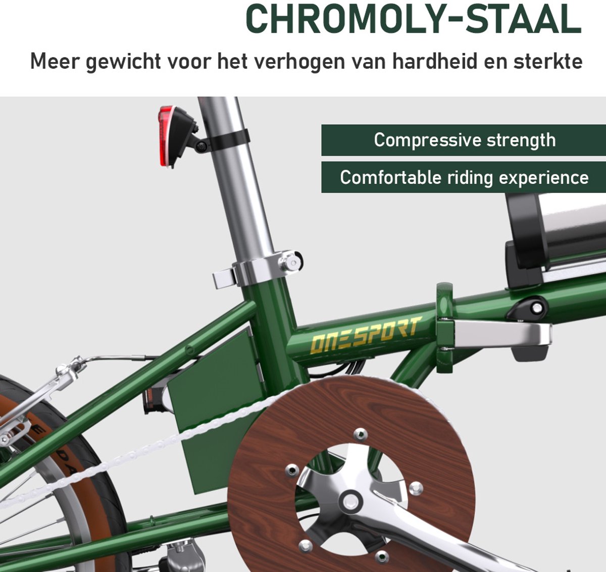 ONESPORT Elektrische Fiets – Lichtgewicht Opvouwbare E-Bike voor Stad & Pendelen – 36V 5.2Ah Accu – 40 km Bereik – 16×1.35 Inch Banden – Snel Opladen 2,5u – Groen – foto 6