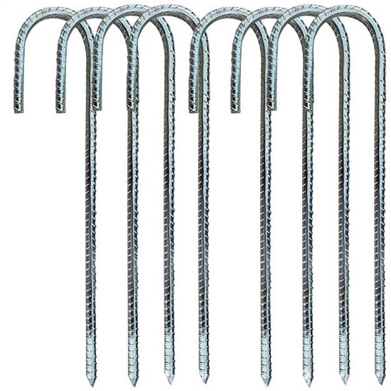 8 grondpennen - 30 cm gegalvaniseerde grondankers - J-vormige grondpennen - grondankers voor de bouw - tentpennen met beitelvormige punten - geschikt voor tenten, partytenten, trampolines, springkussens, kamperen, voetbalnetten, enz.