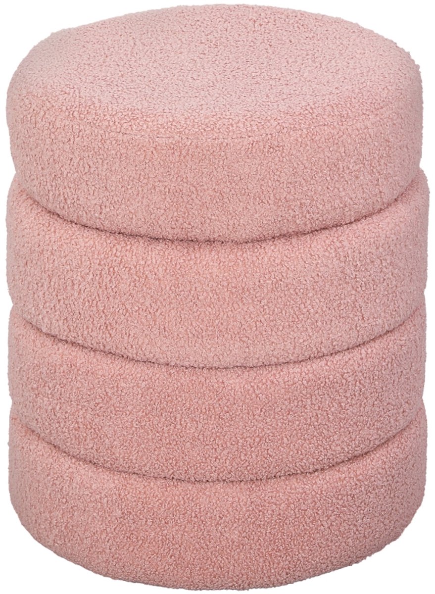 MODFU Poef Ø40x45 cm van polyester, gestoffeerd met teddyfleece, roze