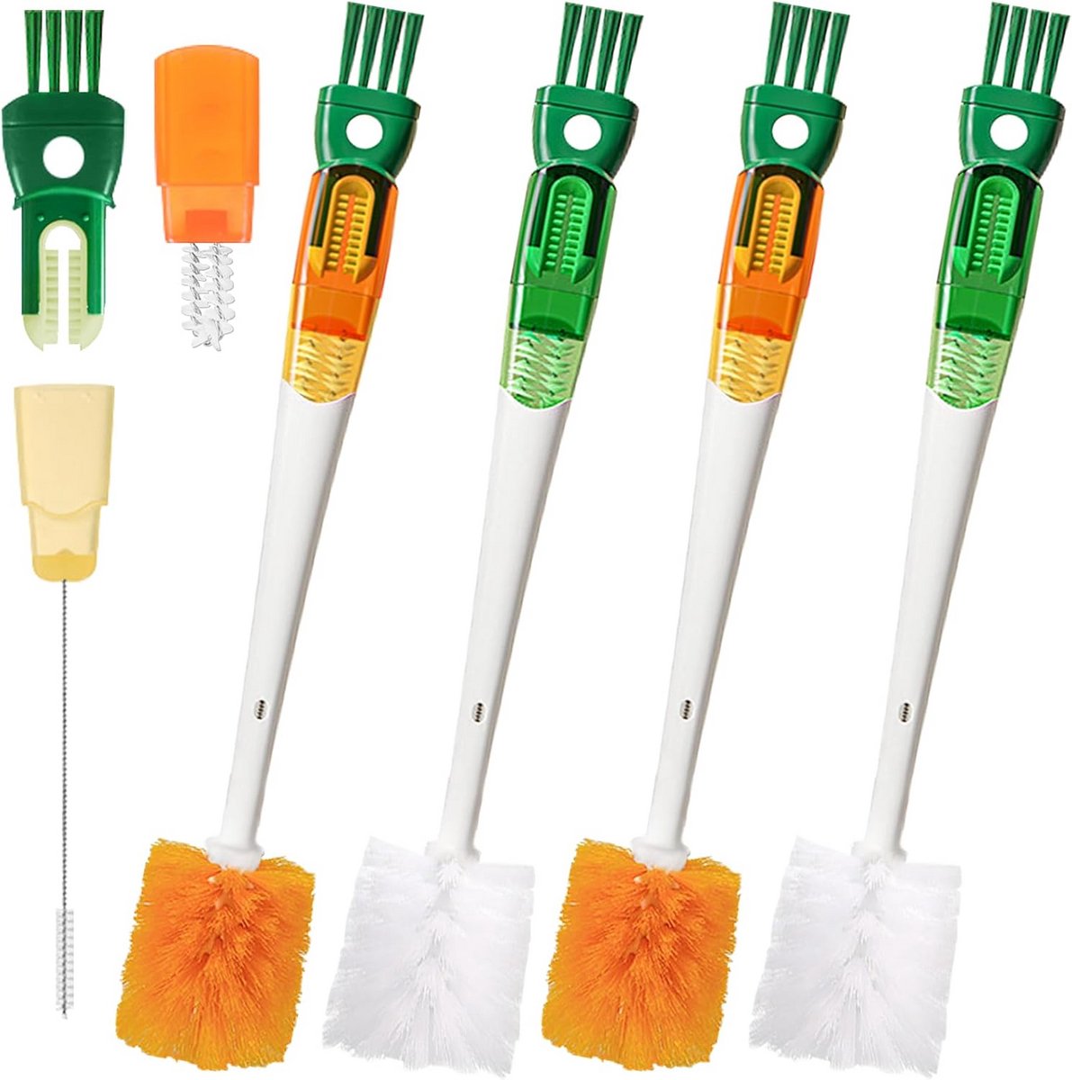 Flessenborstel Set 4 Stuks - 5-in-1 Flessenreiniging met Lange Steel en Tepelborstel