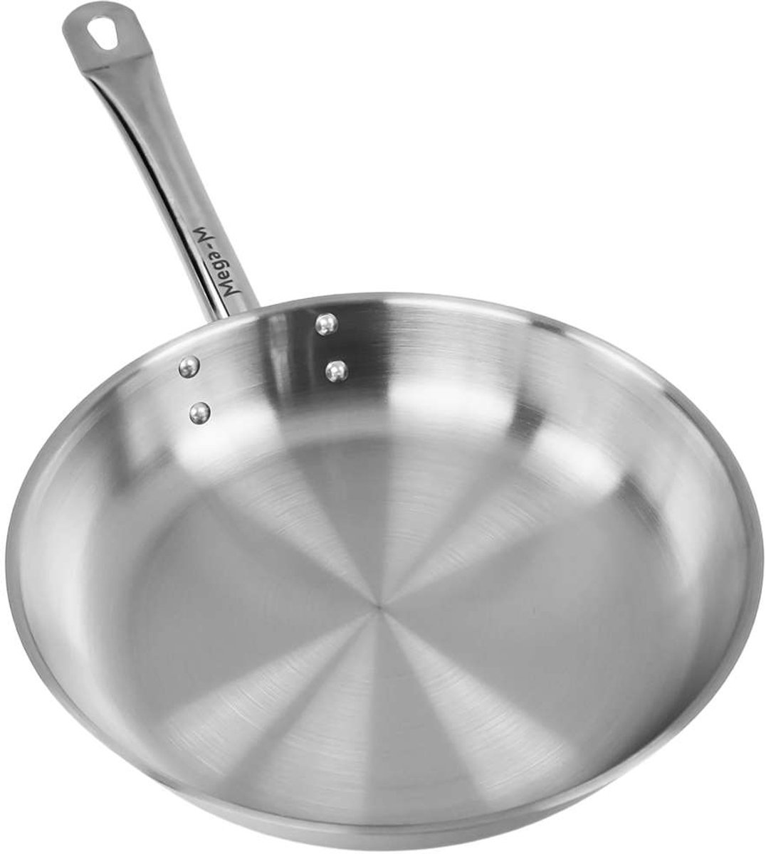 Mega-M Professionele Koekenpan - Ø 24 cm - RVS - Sandwichbodem - Geschikt voor Inductie, Gas en Keramisch - Ergonomische Koude Greep - Vaatwasserbestendig