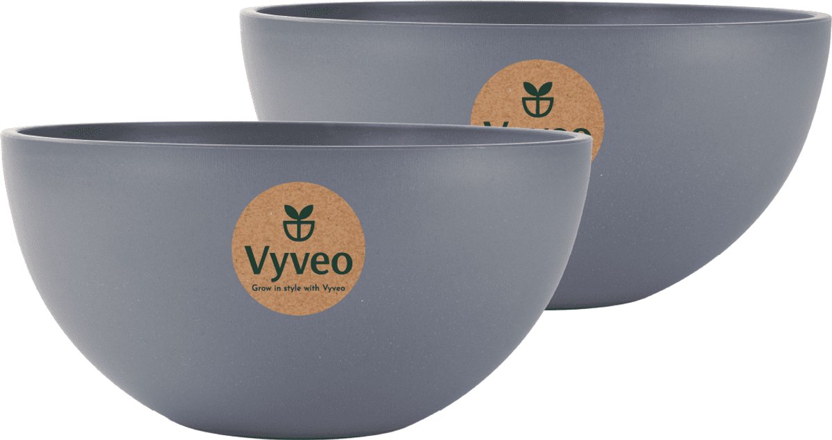 Vyveo - Bloempot Bolla - Set van 2 - 30x15 - Donkergrijs - Bloempot voor binnen en buiten - Lichtgewicht - Breukbestendig - Vorstbestendig - UV-bestendig