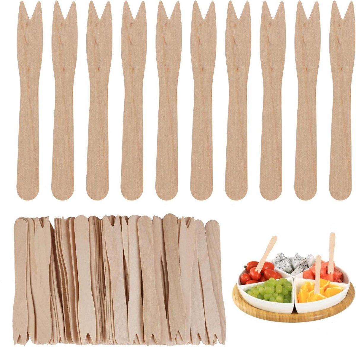 200 Houten Vorkjes - Bio Afbreekbaar Bestek voor Feestjes en Picknicks - 8,5 cm