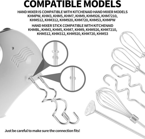 Roestvrijstalen handmixer set 6 stuks, deeghaken, kloppers en mengstaven, vervangende accessoires voor KHM3 KHM5 KHM7 KHM9 — afbeelding 5