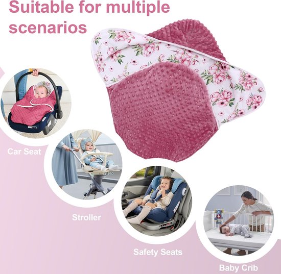 Universele Wikkeldeken voor Baby: Voetenzak voor Kinderwagen, Autostoel & Buggy (3-12 Maanden, Roze Bloemen) van Merkloos — afbeelding 4