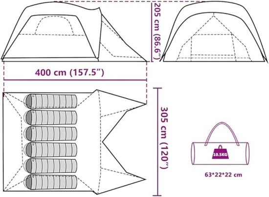 Bungalow tent voor 4 personen met voortent en goede ventilatie van Merkloos — afbeelding 3