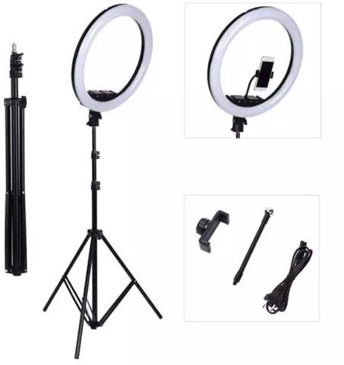 MN Commerce EU Ringlamp 45 cm LED – Professionele Ring Light met Statief 2m, Telefoonhouder & Dimbaar Licht – Perfect voor TikTok, Foto & Video