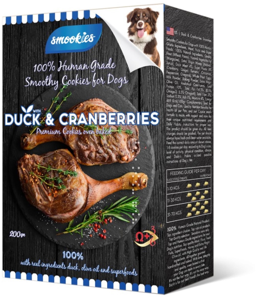Smookies Eend & Cranberry - Hondensnacks - 100% Human Grade - Trainingssnacks - Dagelijkse Beloning voor Honden