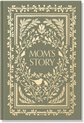 Groen boek met gouden 'Mom's Story' tekst en bloemen- en vogeldecoratie.