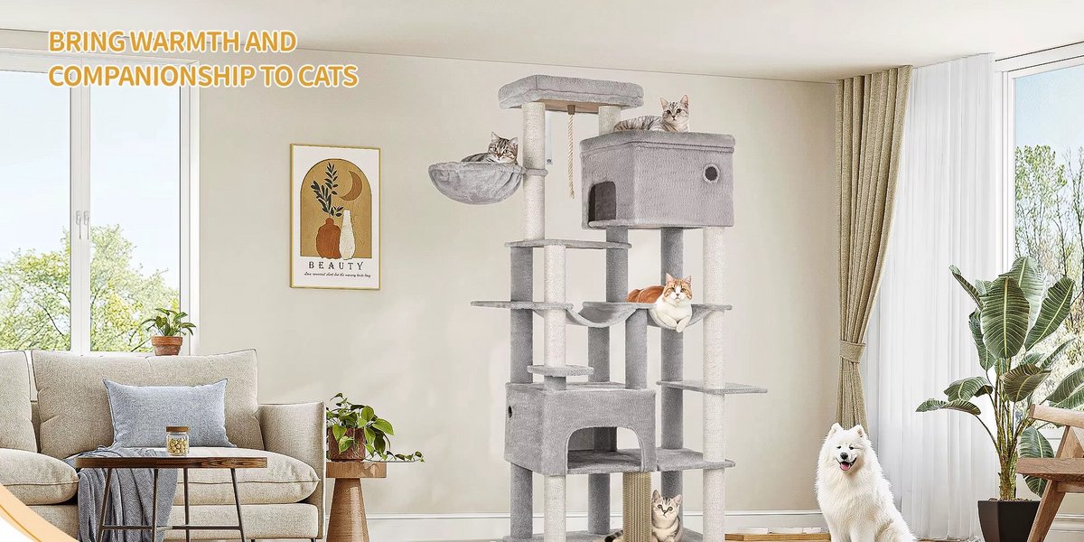 Multi Level Cat Tower - 200 cm - Krabpaal Katten Groot – Met 10 Krabpalen en 2 Hangmatten – Kattentoren met 2 Holletjes, Mand en Platform – Inclusief Kattenborstel – Geschikt voor Grote Katten en Kittens – foto 4