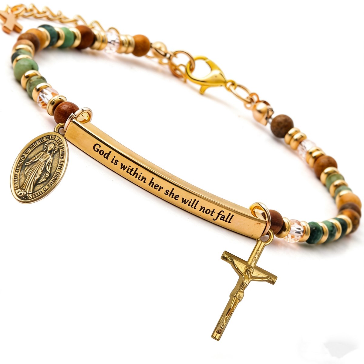 Helin life Universeel Dames & Heren Armband, Gebogen Natuursteen Armband, Pijnboomtekening Kralen, Kruis Mensfiguur Hanger, Gegraveerde Gebogen Afrikaanse Pijnbuis Sieraden