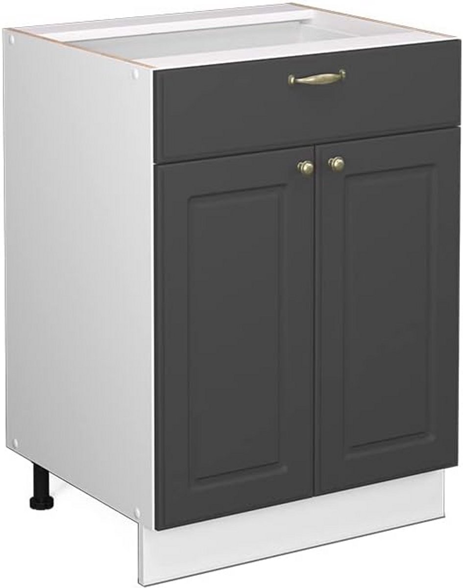 Moderne Keukenonderkast 60 cm met Lade en Draaideuren - Antraciet/Wit