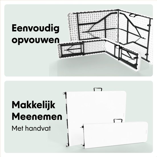 LifeGoods Inklapbare Picknickset - 180cm x 74cm - Tuintafel met 2 Banken - Weerbestendig - Campingtafel - Biertafel Opklapbaar - Voor Binnen en Buiten - Voor 6 tot 8 Personen - Wit van Merkloos — afbeelding 4