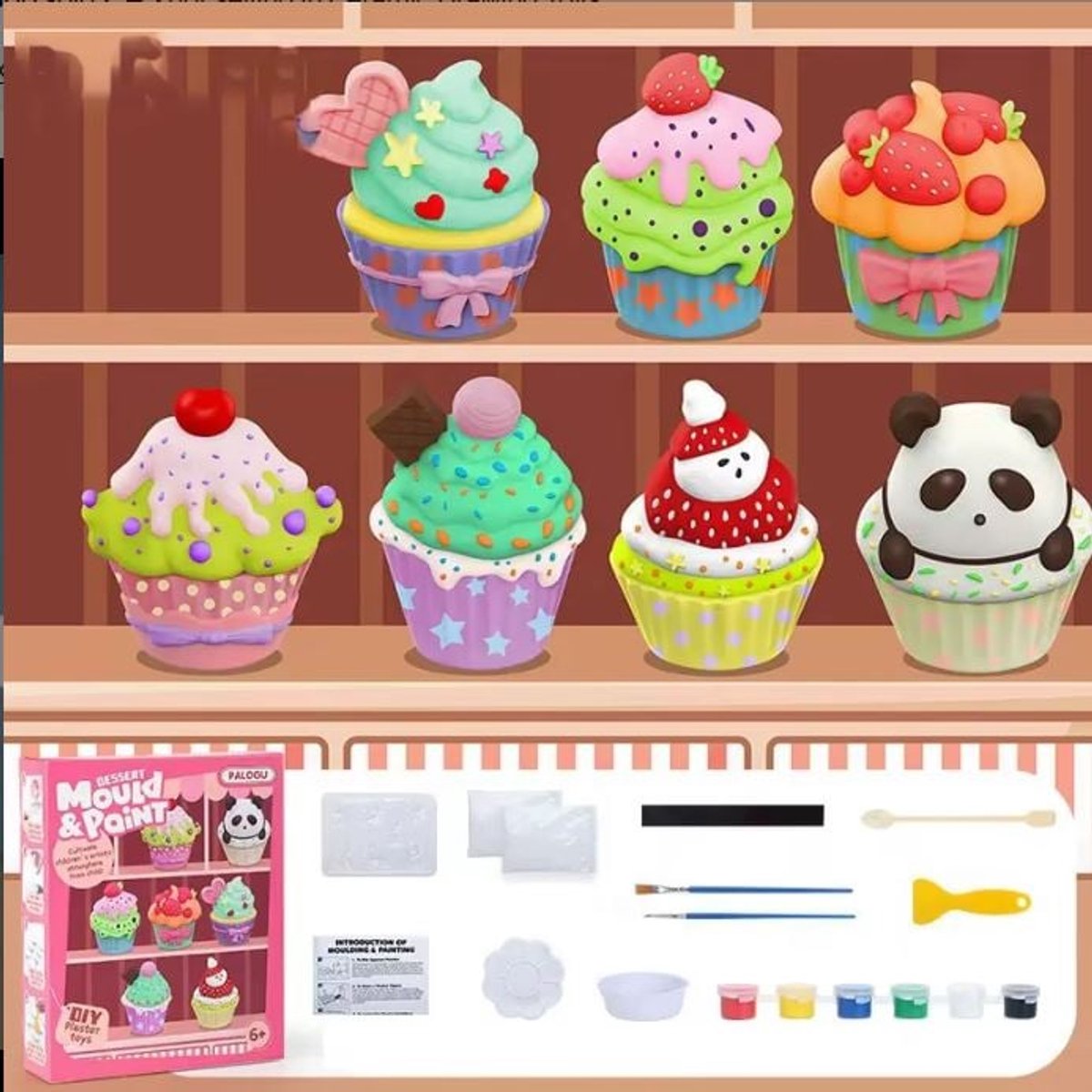 Hobbypakket - gips gieten met figuren - knutsel set / verf en toebehoren met magneet - cup cakes
