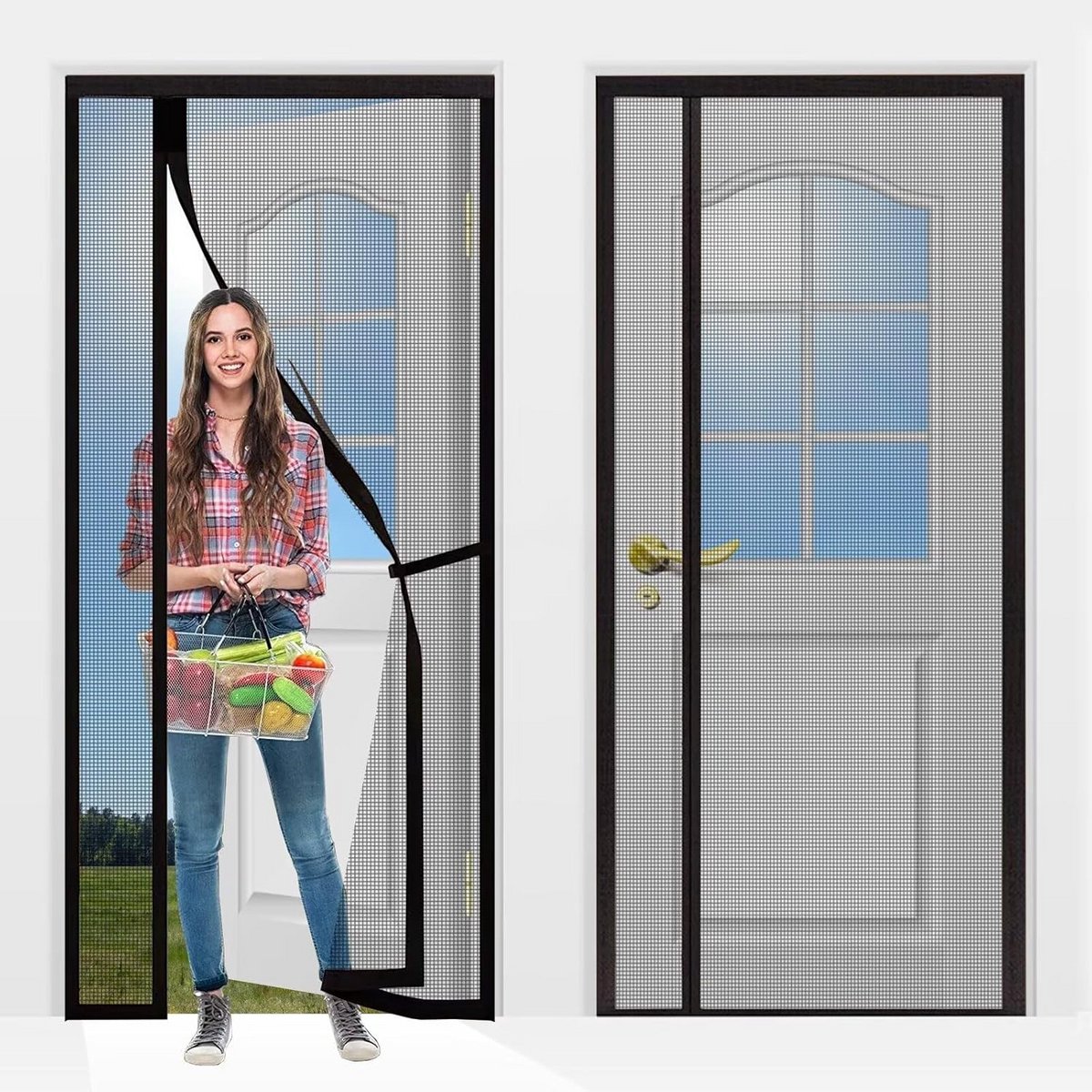 Vliegenhor Deur 140x265cm Zwart Magnetisch Geen Boren