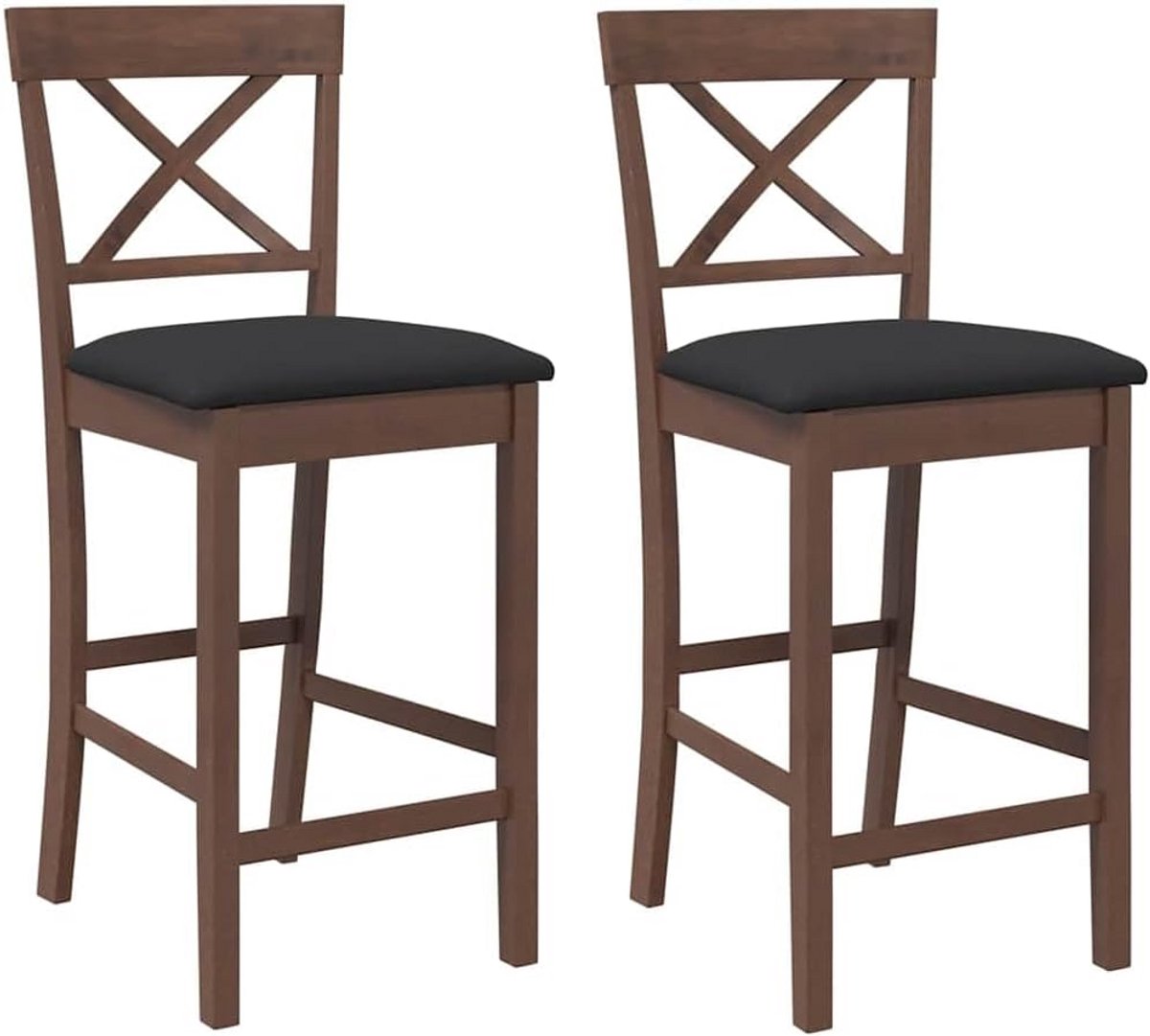 Set van 2 Houten Barkrukken met Bruine Kussens