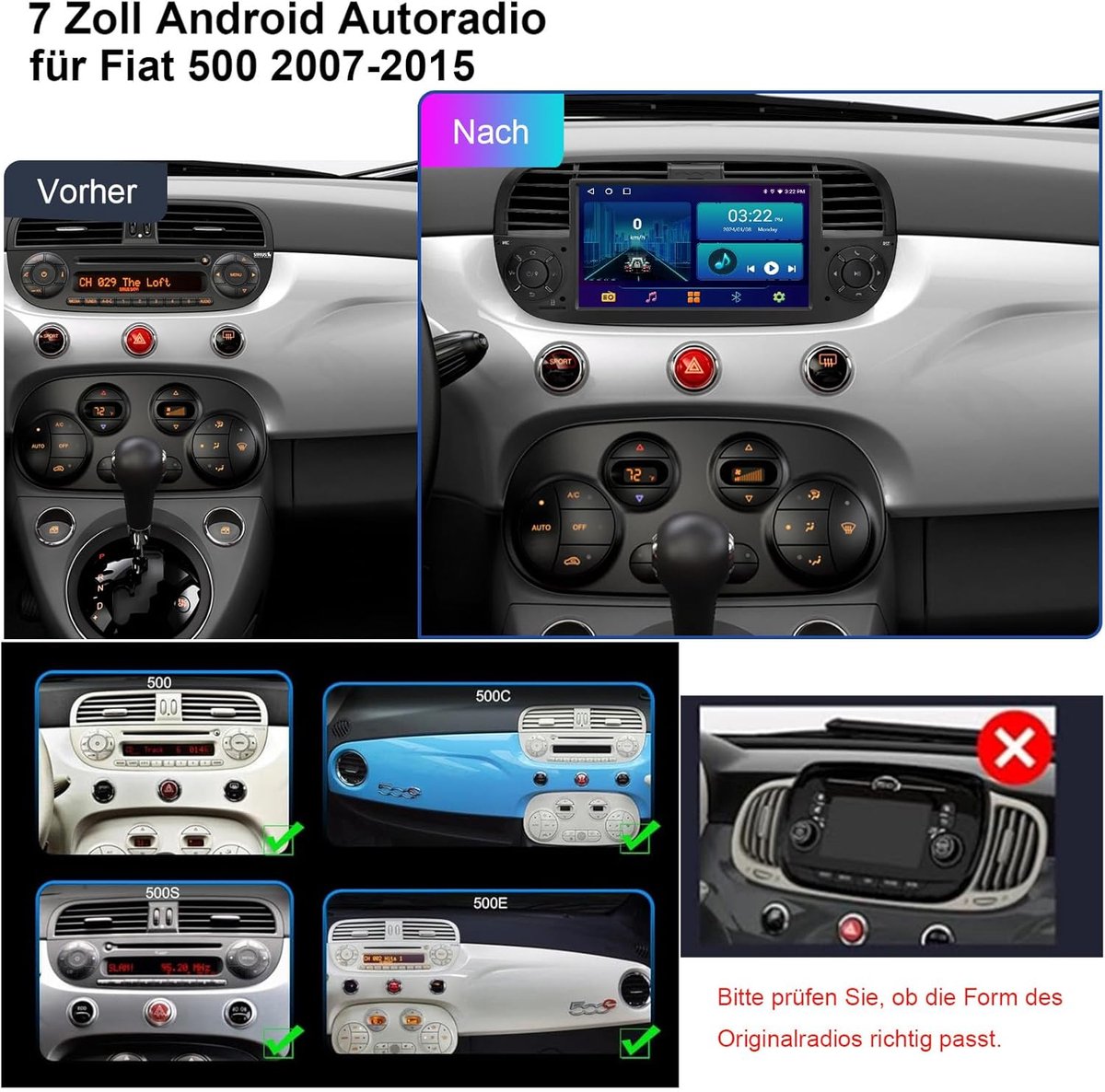 Autoradio Fiat 500 – Auto Stereo – Multimedia Speler – Navigatiesysteem – Dashboard Radio – 7 Inch QLED Touchscreen – Android 14 Met Draadloze CarPlay & 4G WiFi