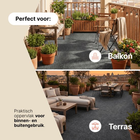 Tapis gris foncé sur un balcon et une terrasse, idéal pour l'intérieur et l'extérieur.