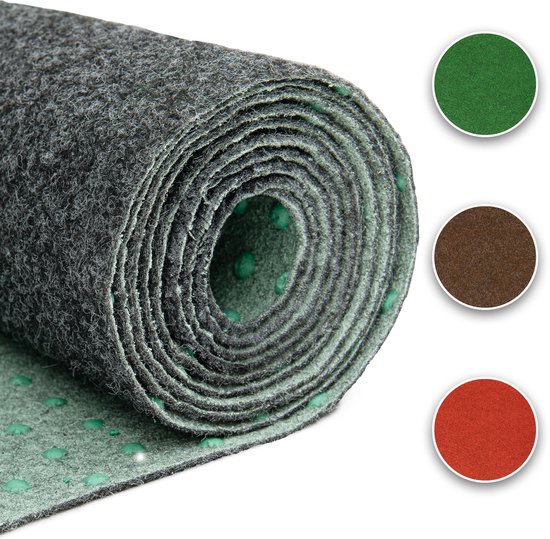 Tapis gris foncé enroulé avec des options de couleur verte, marron et rouge.