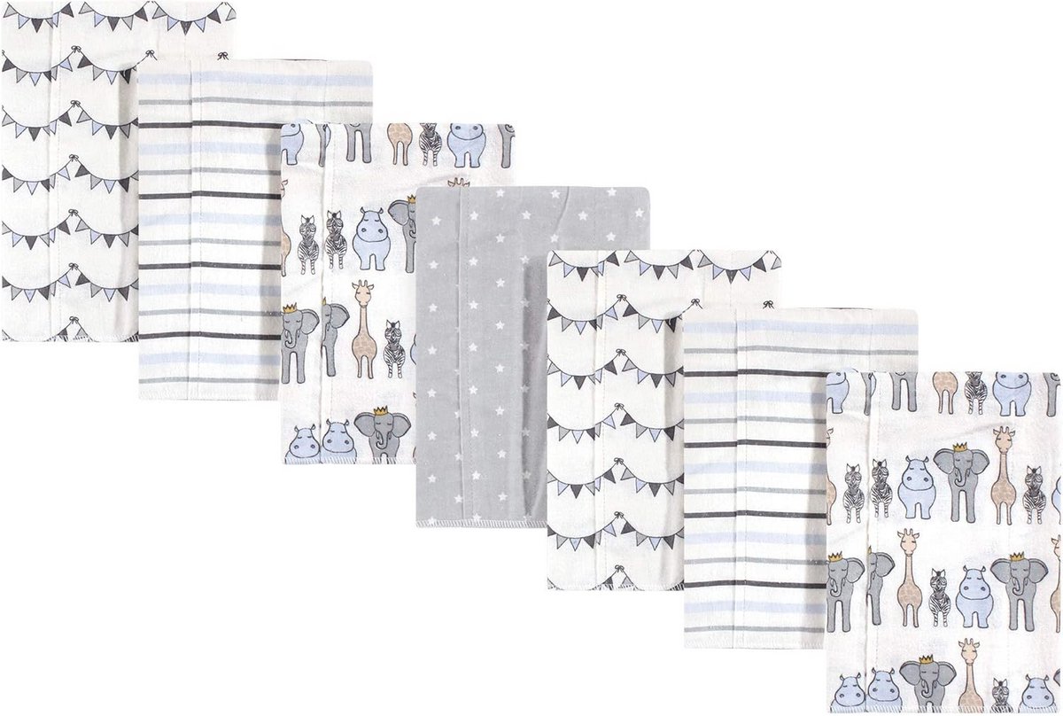Set van 7 Flanellen Spuugdoeken voor Baby's in Royal Safari Print