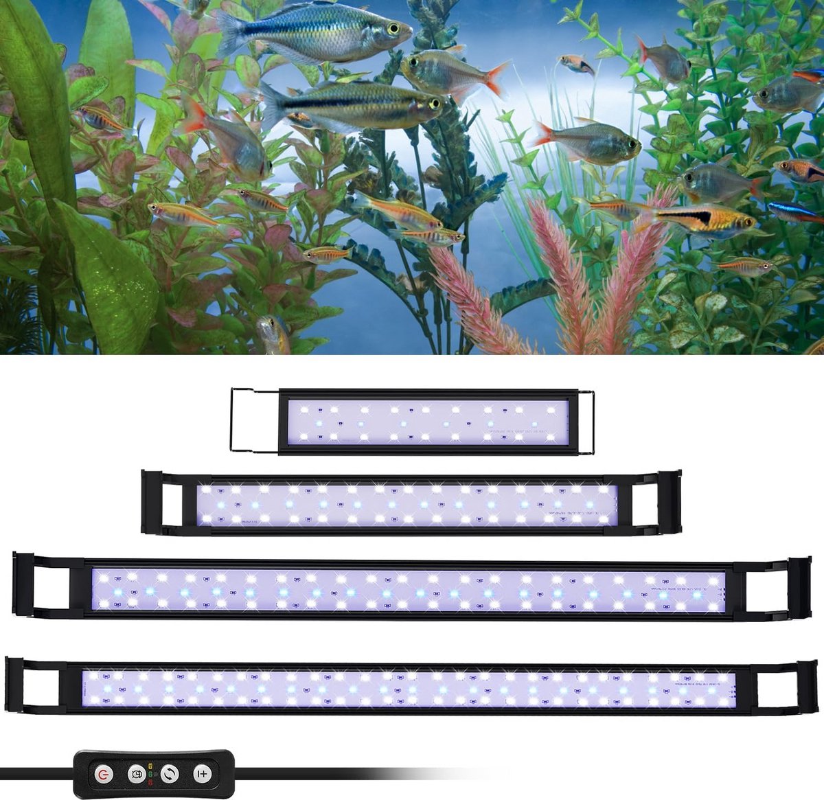 Krachtige LED Aquarium Verlichting 25W Wit & Blauw Licht voor Planten, Verstelbaar 90-110cm