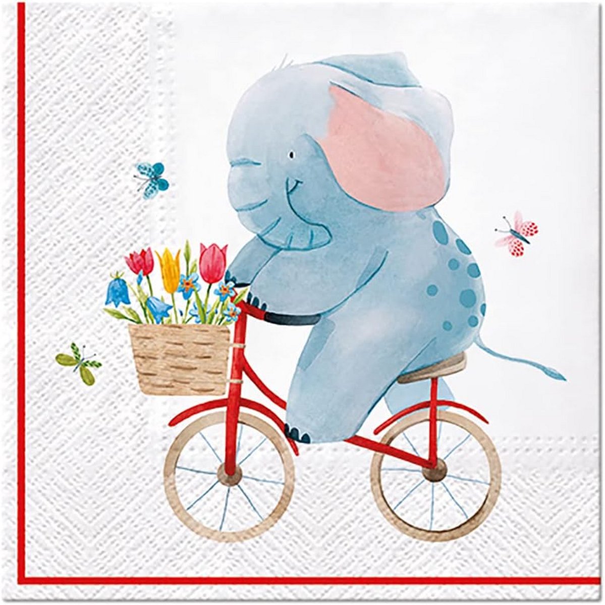 20 Papieren Servetten Olifant op Fiets - 33x33cm voor Babyshower en Feest
