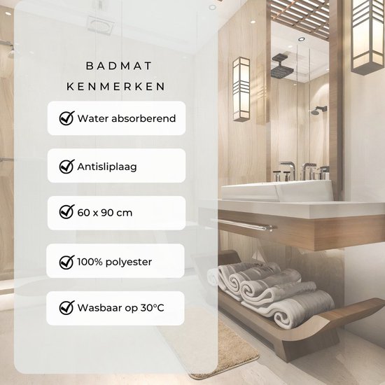 AKSA Home® Badmat 60x90 cm - Douchemat antislip - Badmat antislip - Badkamermat - Vloerkleed - Beige