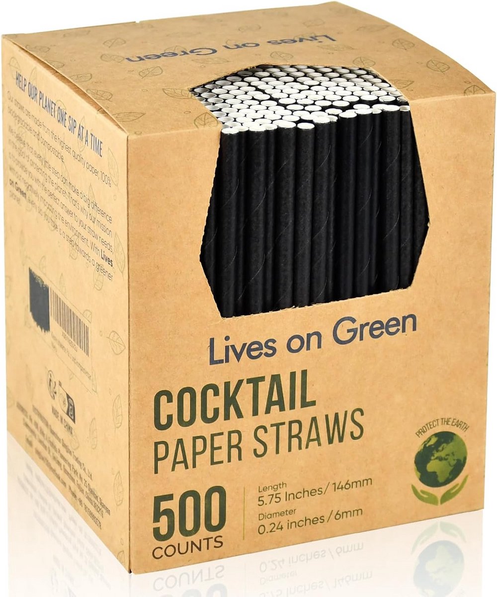 Zwarte Papieren Rietjes voor Cocktails en Drankjes - Composteerbaar en Stevig