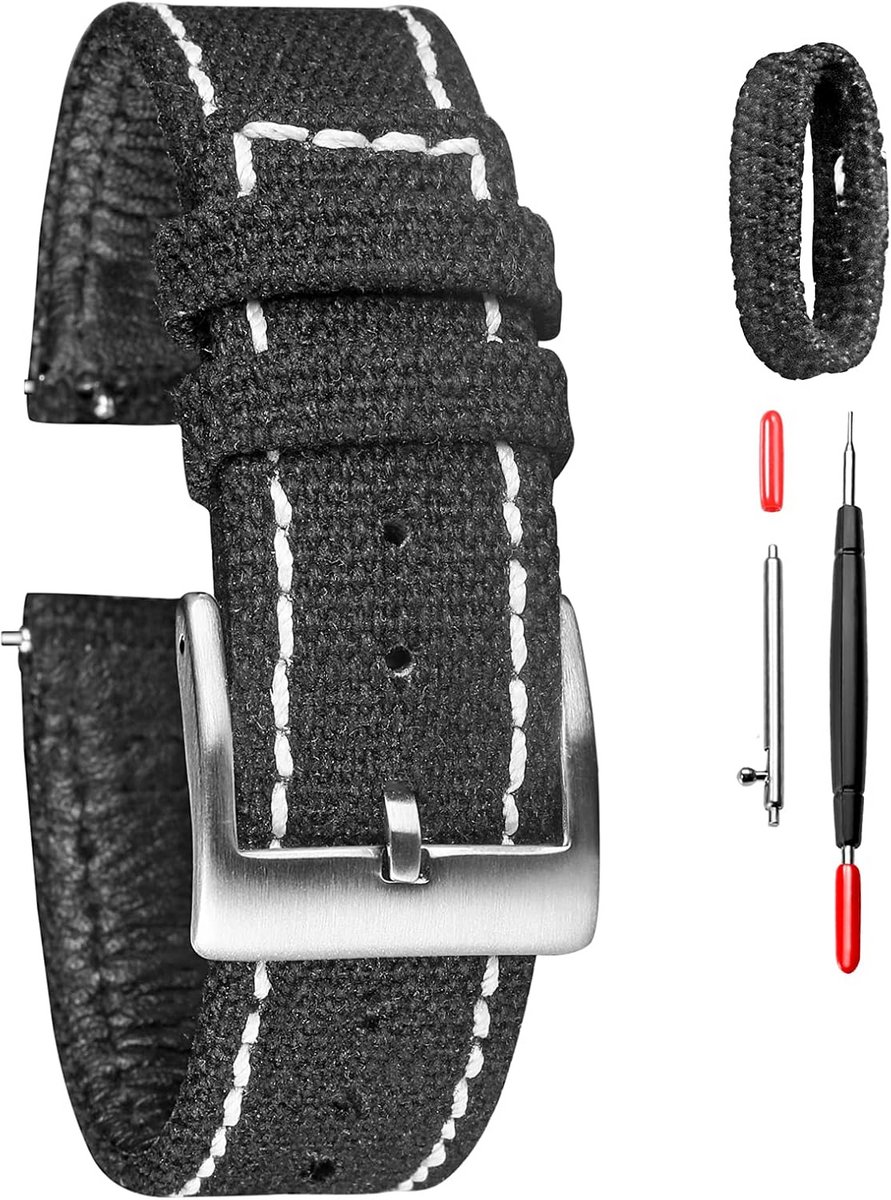 Canvas Horlogeband - Snel Vervangbaar Militaire Stijl Horlogebandjes voor Heren Dames (18mm, 20mm, 22mm)