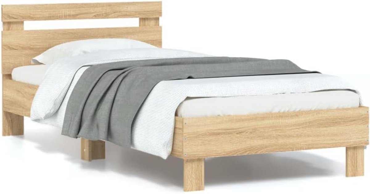 Eenpersoonsbed met hoofdbord en LED-verlichting Sonoma Eiken 90x190 cm