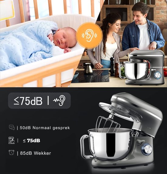 Florixa® Mixer met Mengkom - Keukenmachine - Handmixer - Donkergrijs - 46cm x 36cm x 27cm van Merkloos — afbeelding 3