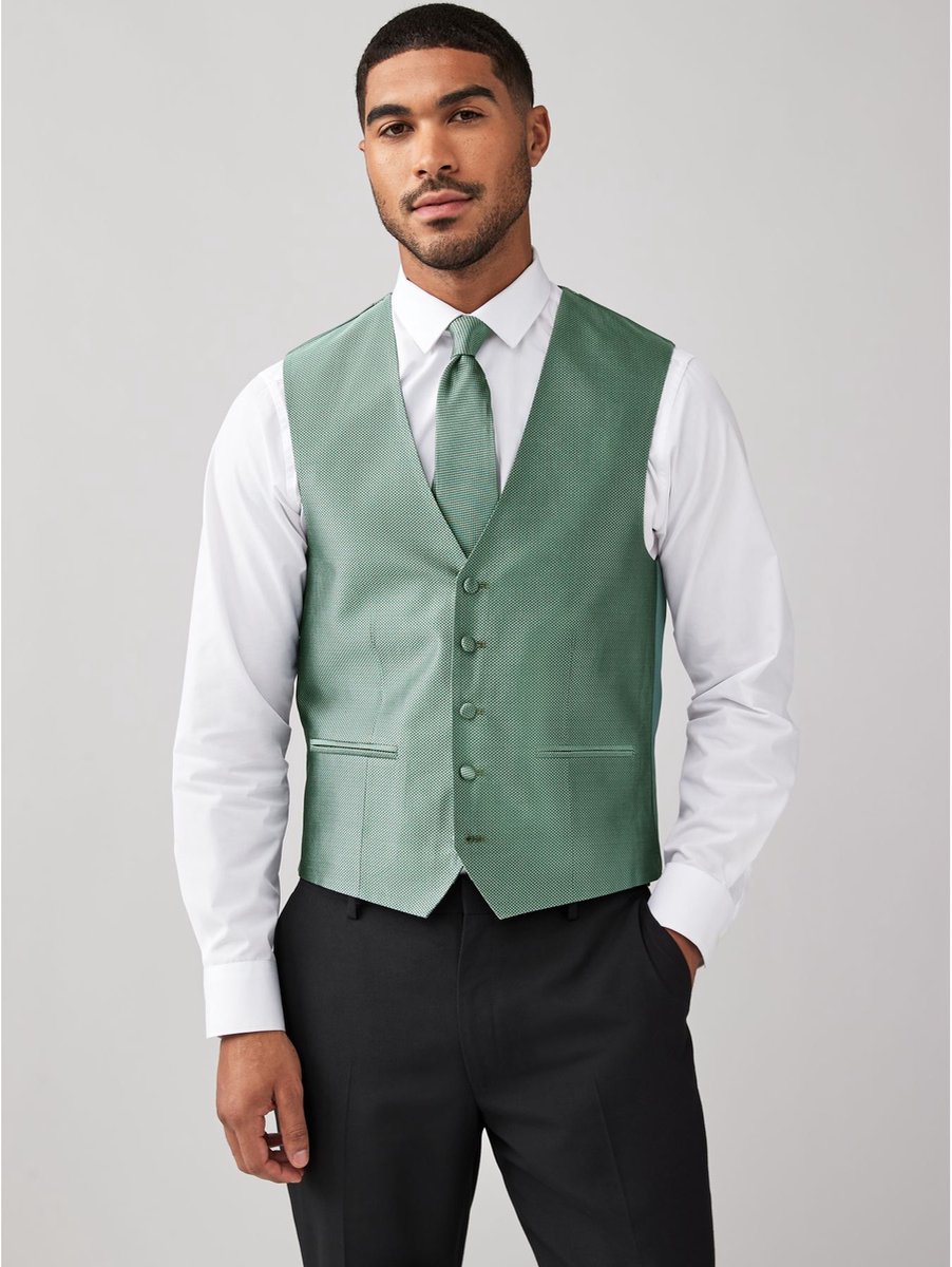 Next - Heren - groen - Zijden gilet met textuur - Groen