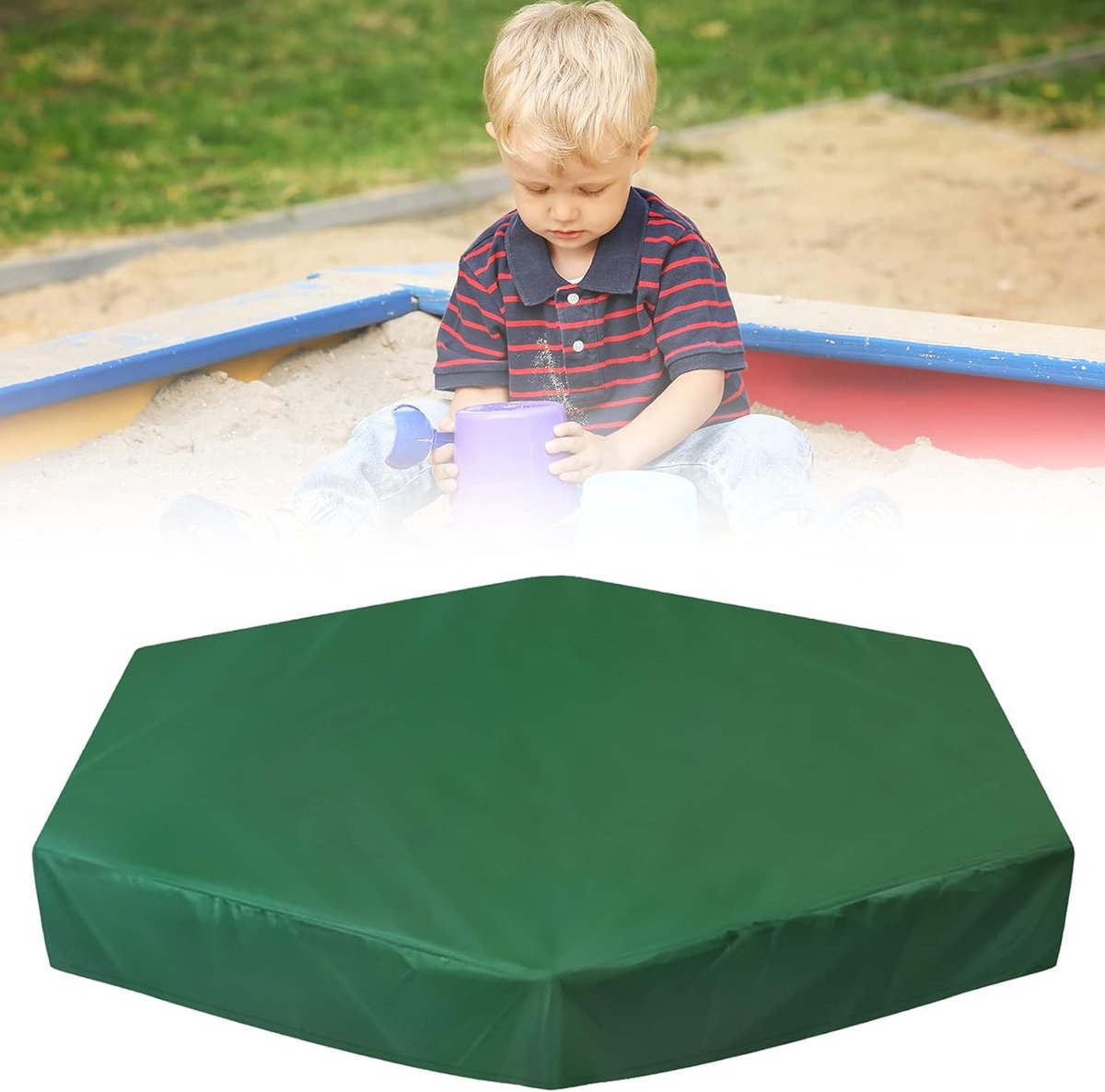 Zeshoek Zandbakhoes - Zandbak Beschermhoes - Buiten Spelen - Waterdicht Oxford Materiaal - 230x200cm - Groen