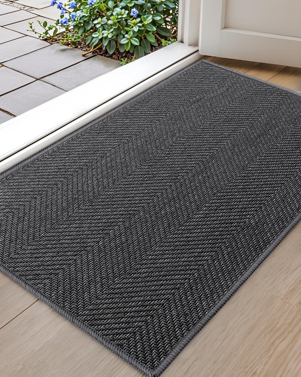 Ultradunne Binnendeurmat - Entree Tapijt - Vuil Vangen - Machinewasbaar - 61x91 cm - Donke