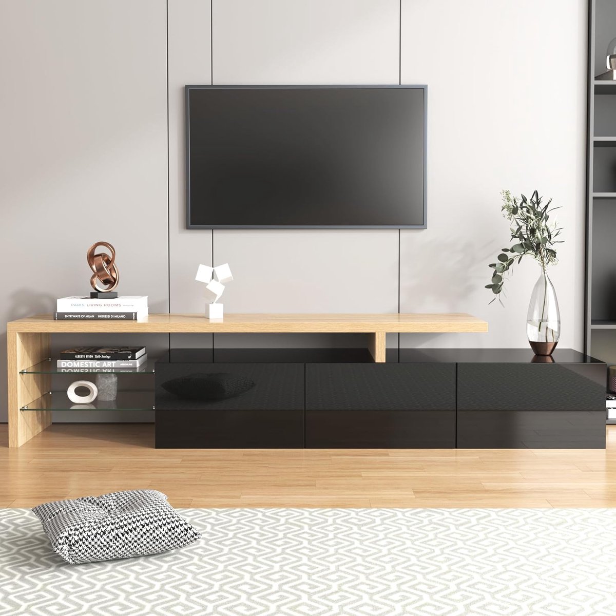 Moderne tv-kast - Media meubel - Woonkamer organiseren - Met ledverlichting - 1975 cm breed - Zwart houtkleur