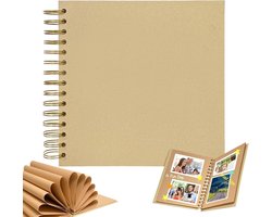 Fotoalbum - Scrapbooking Boek - 20,5 x 20,5 cm - 40 vellen - 80 pagina's - Fotoboek - Foto Album - DIY Fotoalbum - DIY Scrapbook Album - Scrapbook - Plakboek - map - kraftpapier - spiraalgebonden - voor reizen, vakanties en afstuderen - khaki